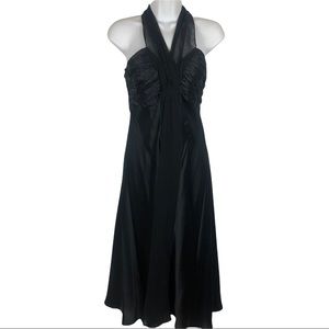 Donna Rico Silk Black Dress, Chiffon Scarf Tie, Halter or Over Shoulder